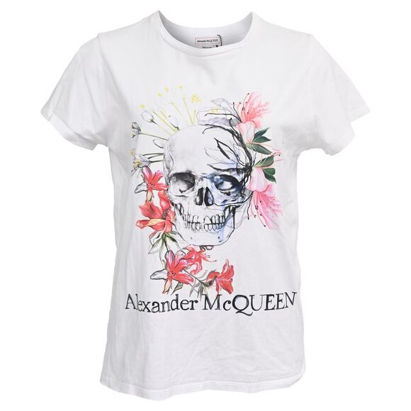 Alexander McQueen Skull Printed T-Shirt in White Cotton
